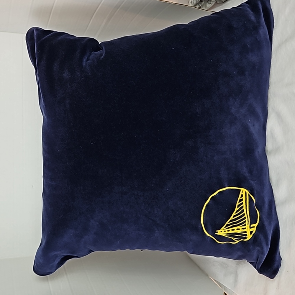 Pottery Barn NBA Golden State Warriors Navy Cotton Velvet Accent Pillow